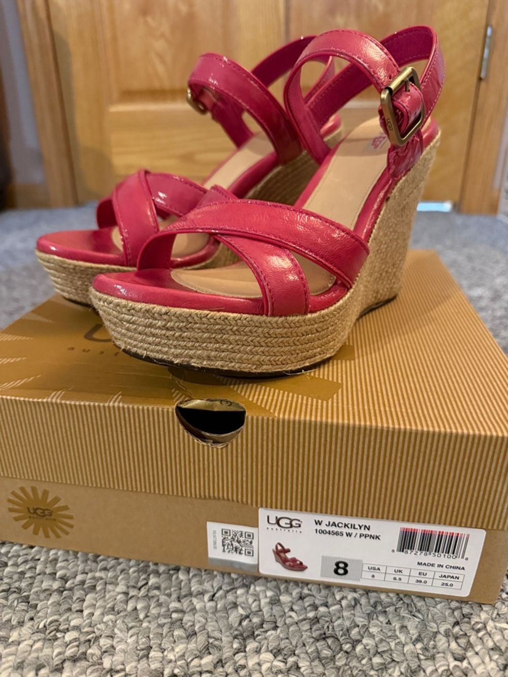 UGG Jackilyn Hot Pink Espadrille Wedge Sandals Size 8 NWT